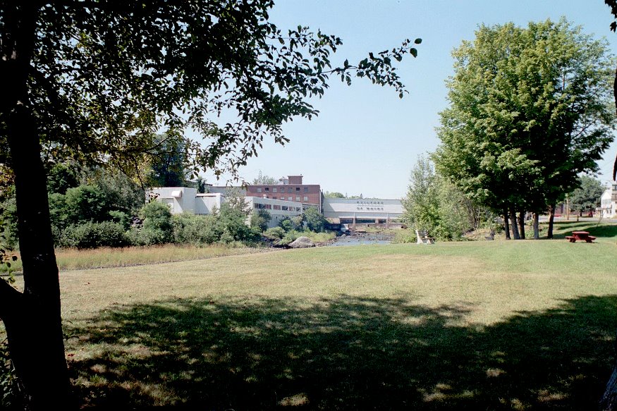 Park in Guilford with mill buildings downtown (2002)