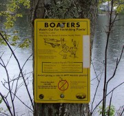sign: "Boaters Watch Out For Hitchhiking Plants!" at Washington Pond in Washington (2003)