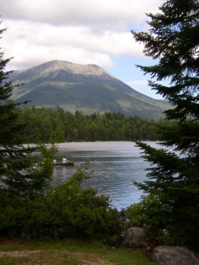 Canoists on Daicey Pond in the shadow of Mount Katahdin (2005)