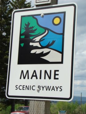 sign: "Maine, Scenic Byways" near Route 201 in Bingham