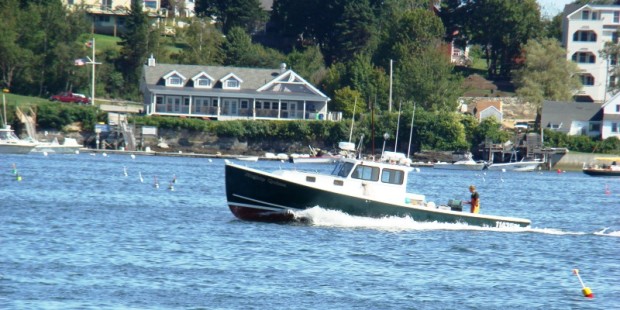 Orrs-Bailey Yacht Club on Orrs Island, with Lobster Boat (2014)