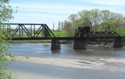 Railroad draw bridge in the St. George River, south of Route 1, dividing Thomaston from Warren