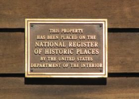 Plaque: "This property has been placed on the National Register of Historic Places . . . ." in Limington Village