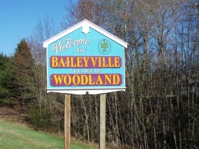 sign: Welcome to Baileyville Village of Woodland (2013)