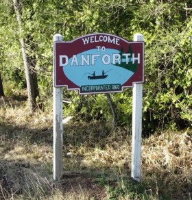 sign: Welcome to Danforth, incorporated 1860