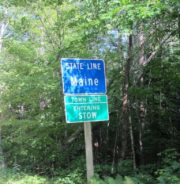 Sign: State Line, Maine; Town Line, Entering Stow on Route 113