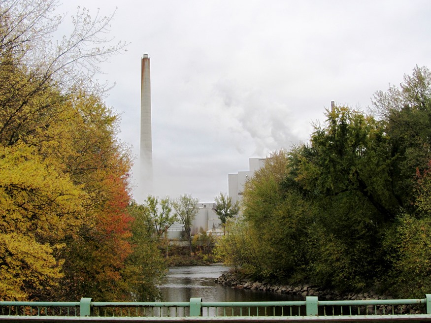 Stack of Paper Mill in Rumford near the Androscoggin River from the Mexico-Rumford Bridge (2013)