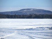 Views of Mattanawcook Pond and the Rollins Mountain Wind Turbines from Downtown Lincoln