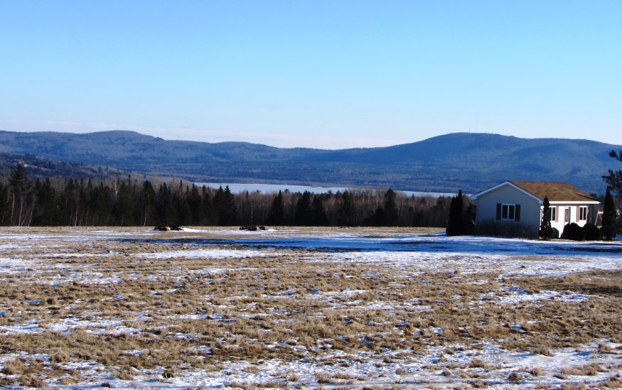 Panoramic view of Saponac Pond, fields and mountains in Burlington Village (2014)