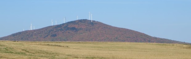 Mars Hill mountain with Wind Turbines from U.S. Route 1 in Blaine (2014)