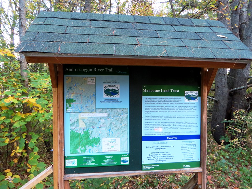 Kiosk at the River, noting the Androscoggin River Trail, by the Mahoosuc Land Trust (2014)