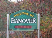 Sign: "Welcome to Hanover" on U.S. Route 2 and Route 5 (2014)