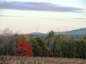 Wind Turbines on Mountains over a Corn Field in Rumford from Route 232 (2014)