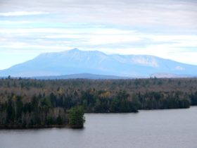 Mount Katahdin from Scenic Overlook off I-95 with Salmon Stream Lake in Foreground (2014)