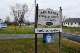 Asa Bates Memorial Chapel sign (2015)