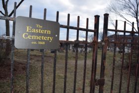 Eastern Cemetery with historic North School in background (2015)