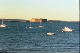 Fort Gorges and small boats in Portland Harbor (1999)