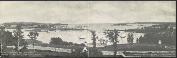 Pemaquid Harbors and John's Bay showing ancient settlement of Pemaquid (c. 1906)