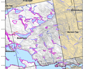 Map of Bowerbank: Timber Harvest Buffer Zones (2013)