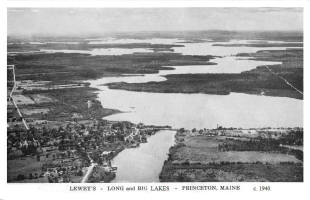 Lewey's, Long, and Big Lakes (c. 1940, postcard)