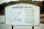 "Welcome to Chebeague Island" sign at the Ferry Terminal in Cumberland (2002)