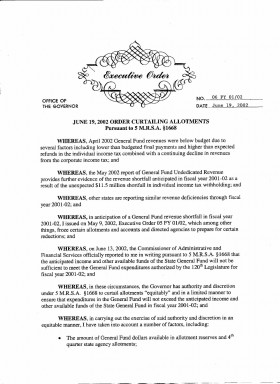 Governor's Executive Order Curtailing Allotments (page 1)
