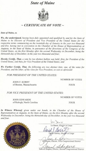 Certificate of Vote, signed by the Electors