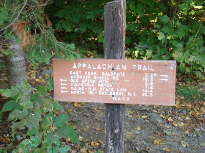 Appalachian Trail Directional Sign at the base of the Old Speck Trail