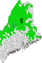 Map of Maine Showing the Location of Harpswell, including Bailey Island. Green areas are unorganized territories.