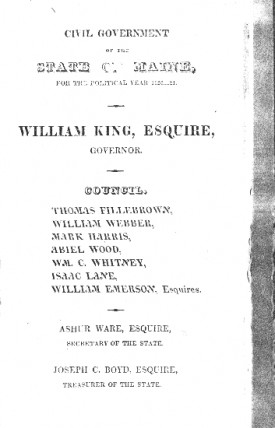 Page preceding the text of Governor King's address
