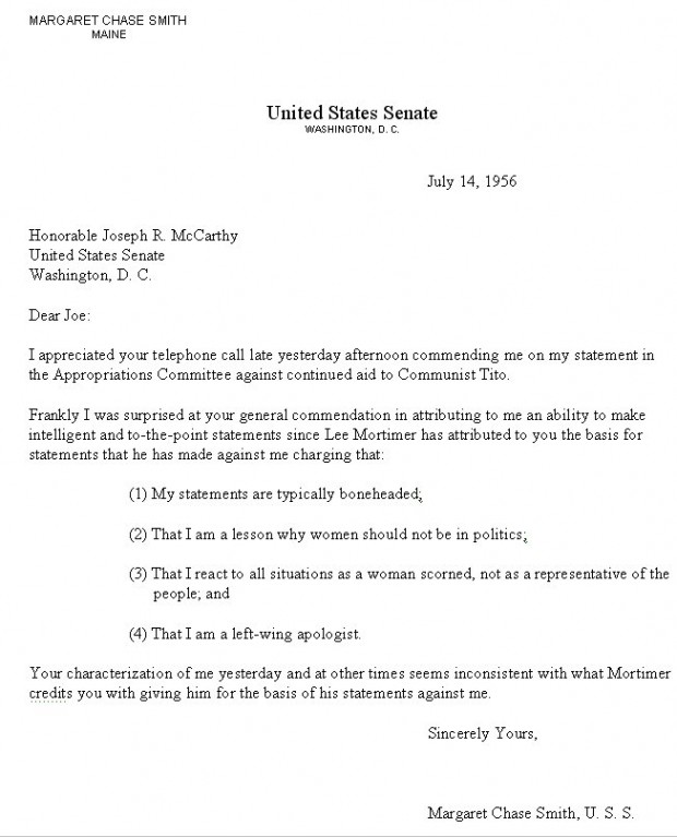 Letter to Senator McCarthy from Senator Smith