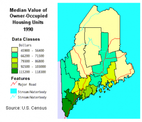 Map: Median Value of Housing Units 1990