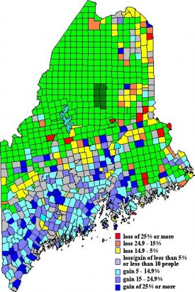 Map: Population Gains and Losses by Town 1990-2000